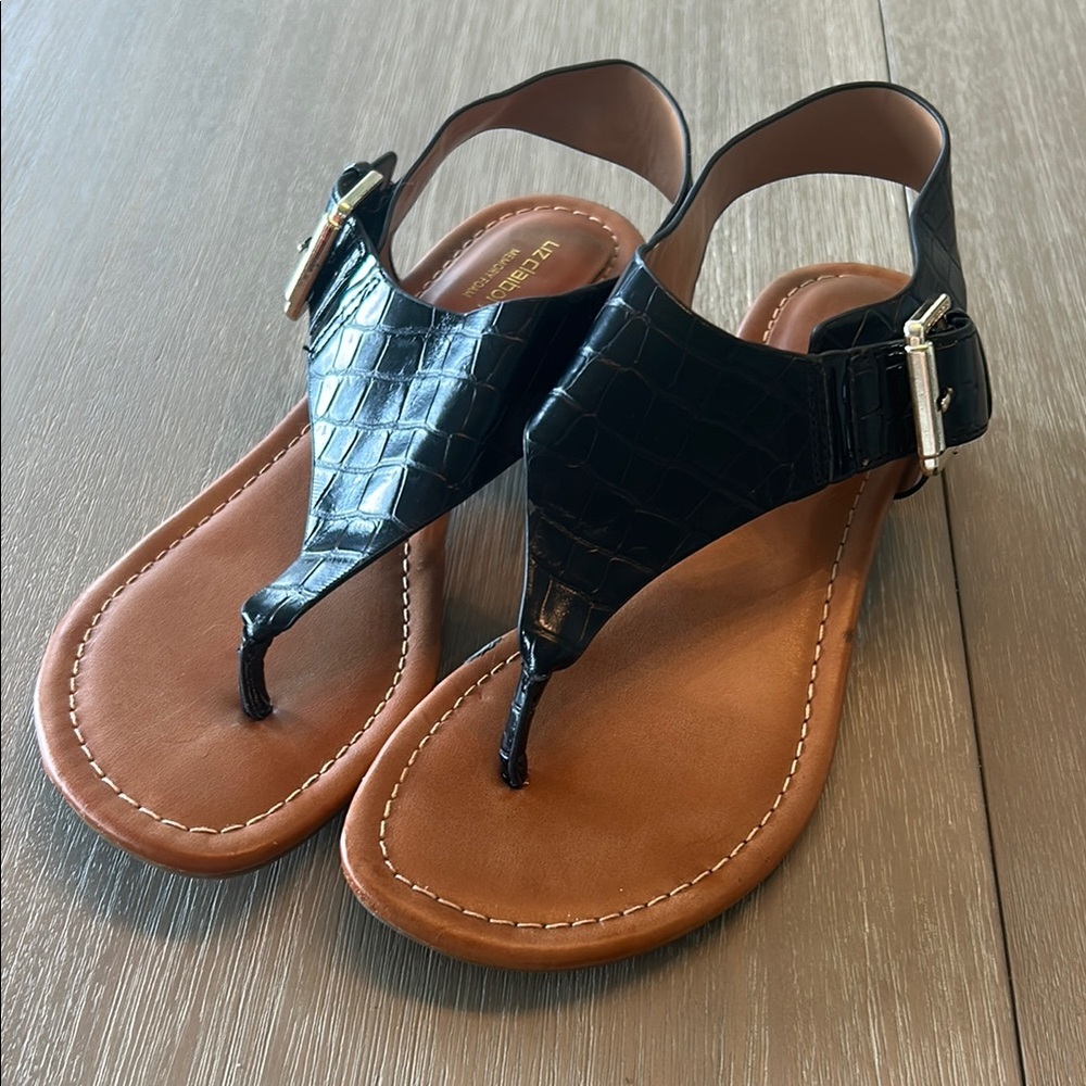 Liz Claiborne memory‎ foam Sandles black w small heel